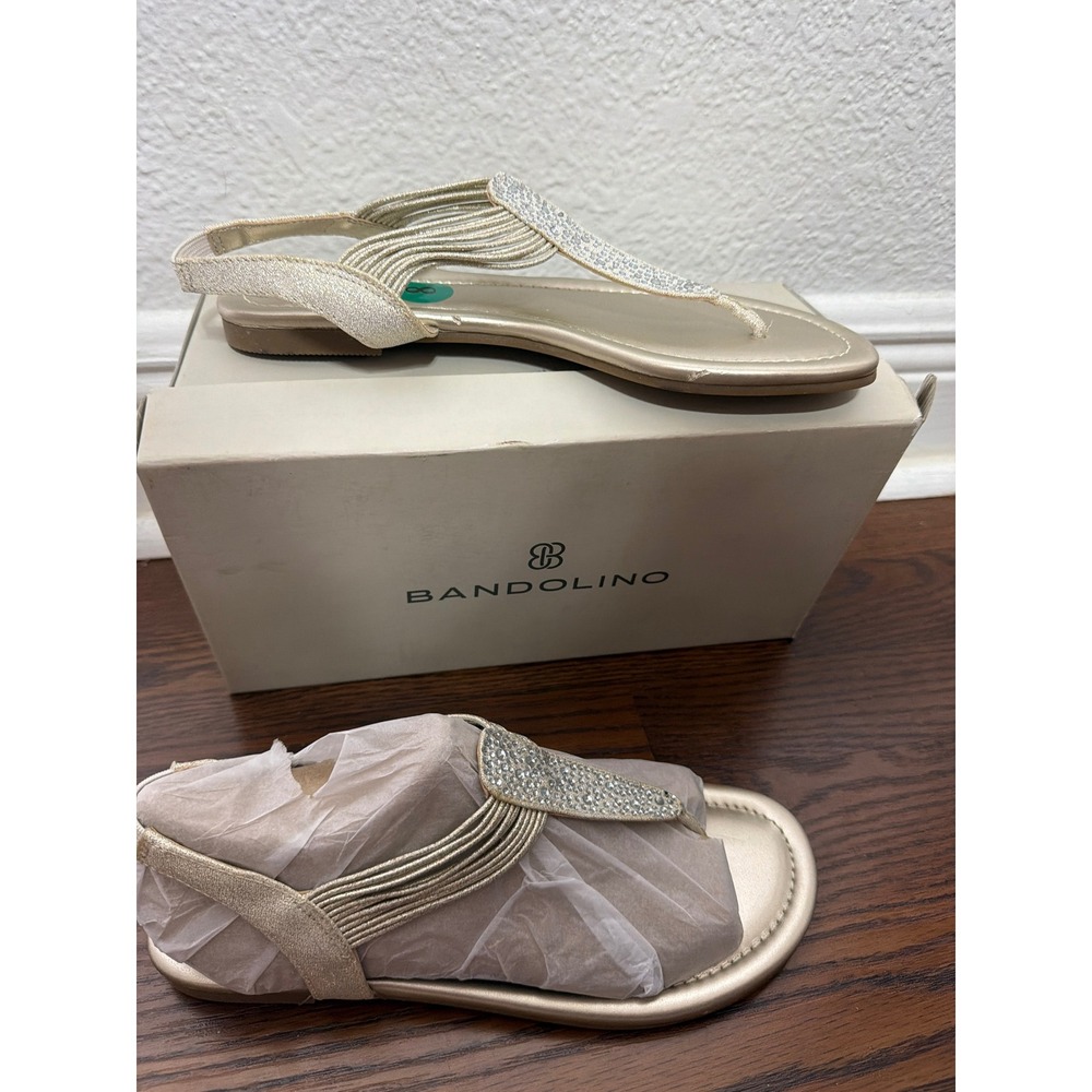 Bandolino Womens Champagne Gold Rhinestone Thong Slingback Flat Sandals Size 8M